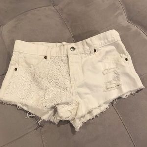 White Floral Shorts